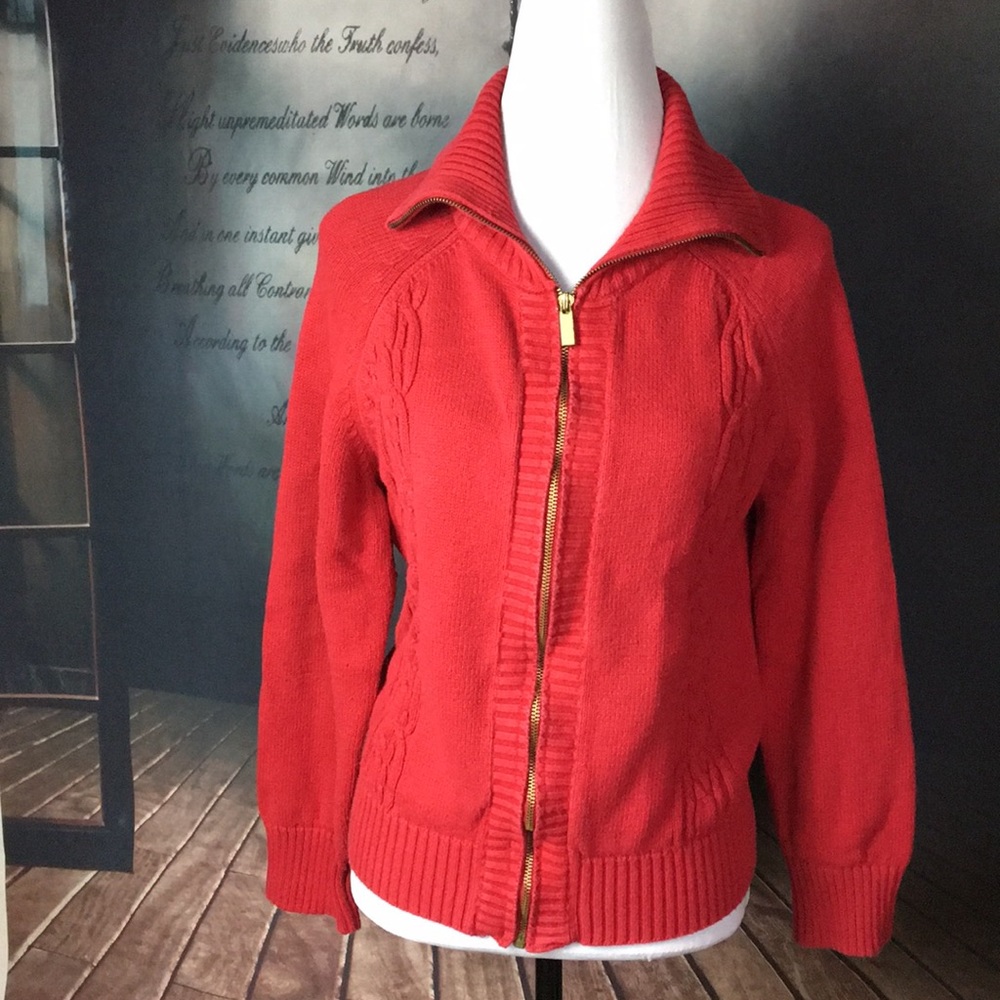 Karen Scott Zipped Up Red 100% Cotton Jacket Sz S